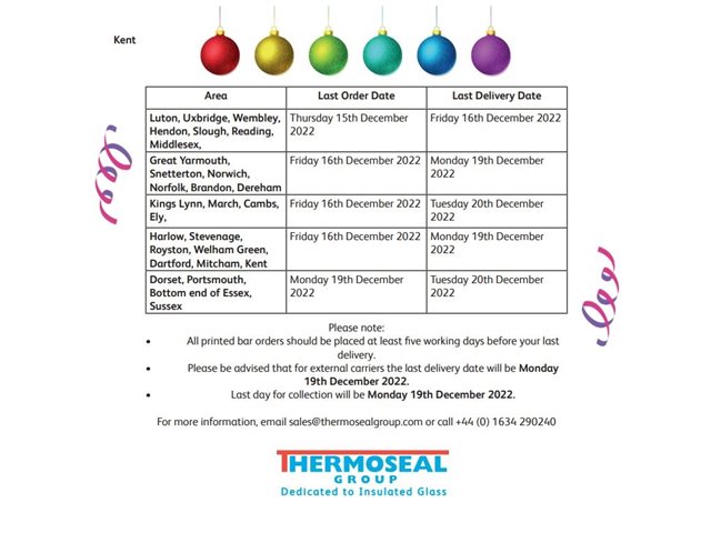 Last Orders and Delivery Times During the Festive Season - Kent
